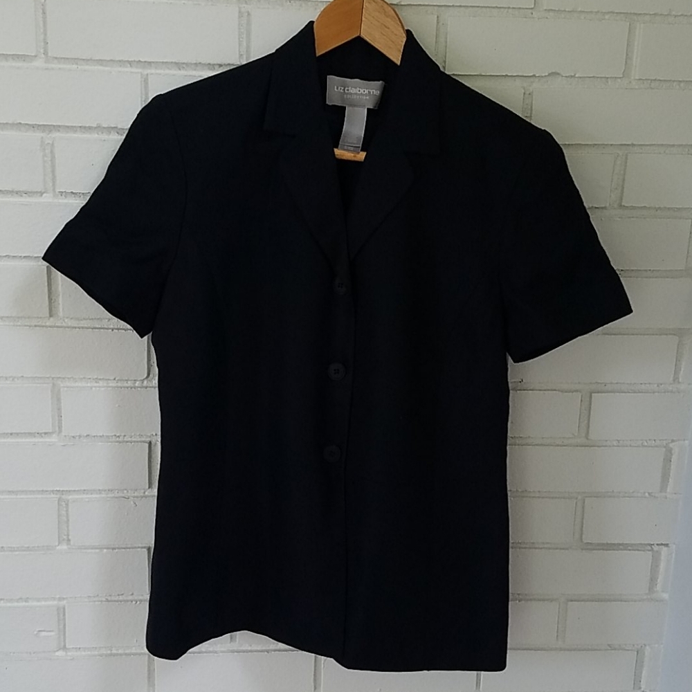 Liz Claiborne SS Blazer Jacket Sz 4 Dark Navy